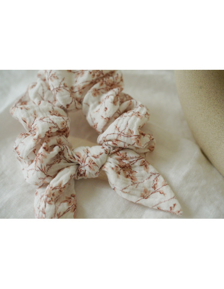 Chouchou cheveux femme nœud fleuri ivoire rose - Novalie - Bohomane