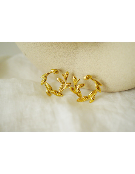 Boucles d’oreilles femme créoles feuillage doré - Léandra - Bohomane