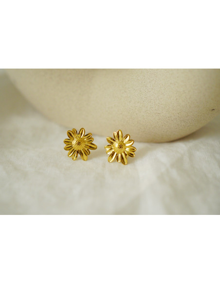 Boucles d’oreilles femme fleur dorée acier inoxydable - Soléa - Bohomane
