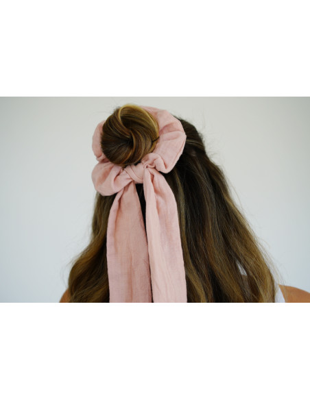 Chouchou cheveux femme ruban rose pétale - Milaé - Bohomane