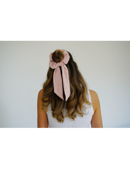 Chouchou cheveux femme ruban rose pétale - Milaé - Bohomane