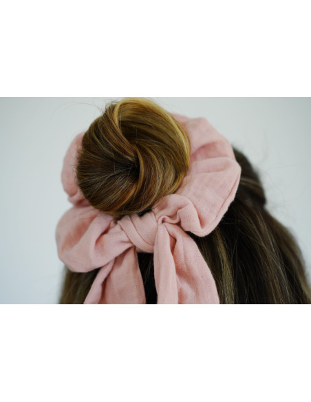 Chouchou cheveux femme ruban rose pétale - Milaé - Bohomane