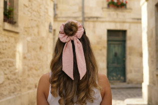 Chouchou cheveux femme ruban rose pétale - Milaé - Bohomane 2