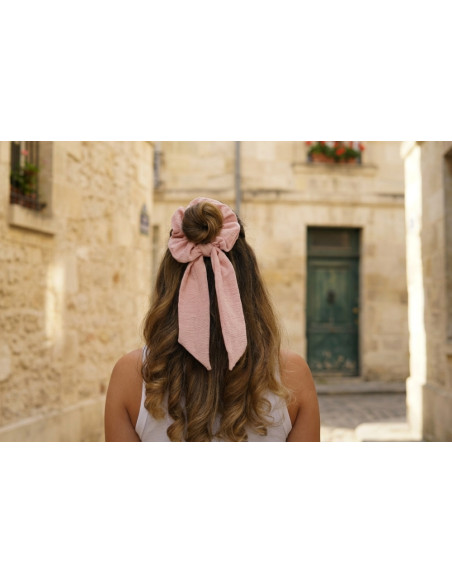 Chouchou cheveux femme ruban rose pétale - Milaé - Bohomane