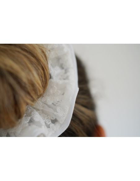 Chouchou cheveux femme tulle brodé fleurettes blanc - Léonore - Bohomane