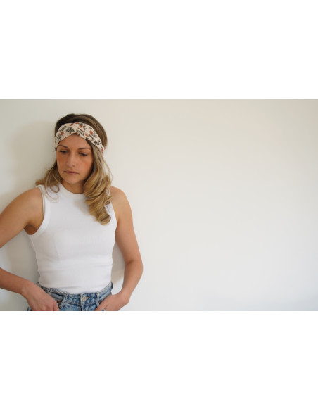 Bandeau cheveux femme fleuri ivoire pêche - Céliane - Bohomane