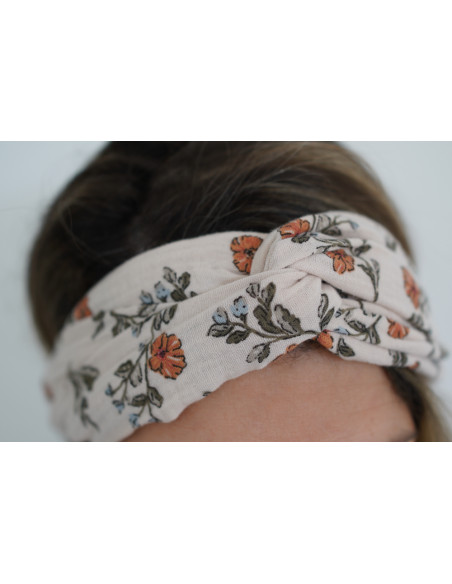 Bandeau cheveux femme fleuri ivoire pêche - Céliane - Bohomane