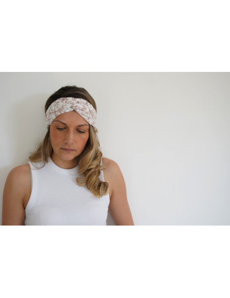Bandeau cheveux femme fleuri ivoire rose poudré - Novalie - Bohomane