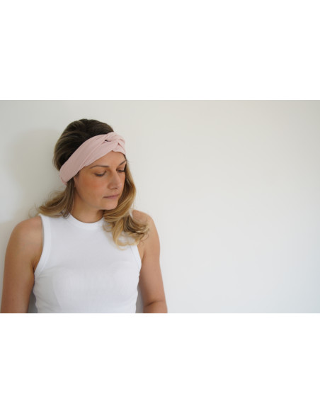 Bandeau cheveux femme gaze de coton rose pétale - Milaé - Bohomane