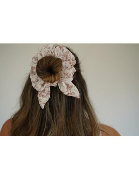 Chouchou cheveux femme nœud fleuri ivoire rose - Novalie - Bohomane
