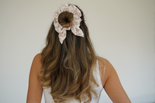 Chouchou cheveux femme nœud fleuri ivoire rose - Novalie - Bohomane 2