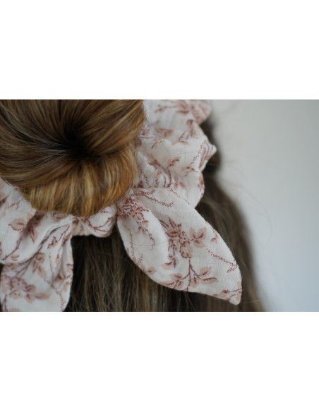 Chouchou cheveux femme nœud fleuri ivoire rose - Novalie - Bohomane