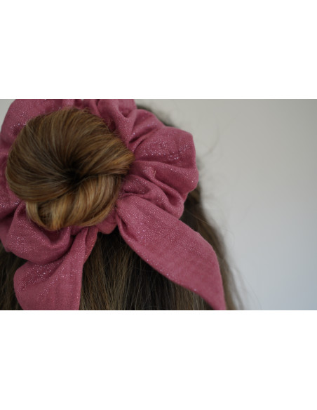 Chouchou cheveux femme nœud rose scintillant doré - Aélia - Bohomane