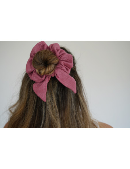 Chouchou cheveux femme nœud rose scintillant doré - Aélia - Bohomane