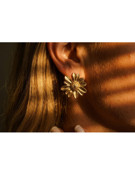 Boucles d’oreilles femme fleur dorée acier inoxydable - Soléa - Bohomane