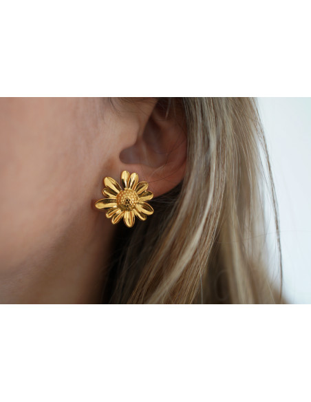 Boucles d’oreilles femme fleur dorée acier inoxydable - Soléa - Bohomane