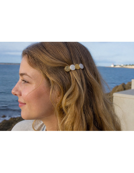 Barrette Cléo Blanc Irisé et Doré - barrette cheveux