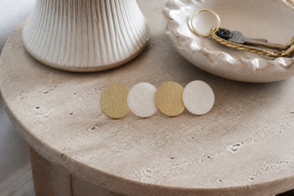 hair clip Cléo Cercles White Iridescent and gold