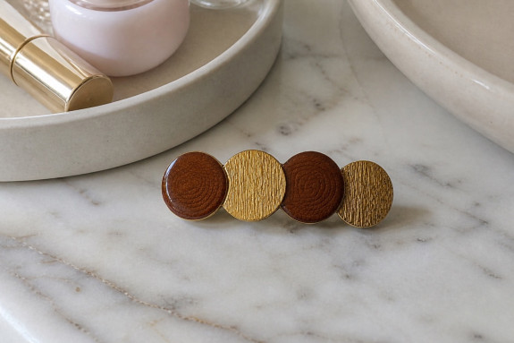 hair clip Cléo Cercles Moka and gold