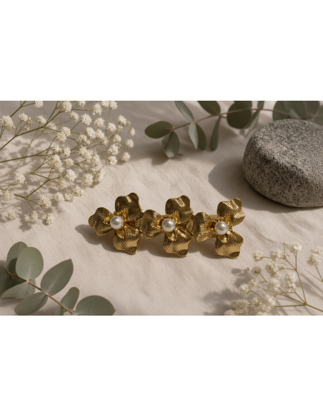 hair clip Palomaé Golden Flowers and Pearly Pearls