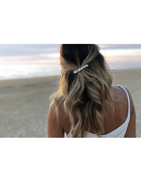 hair clip Iris Pierres Blanches