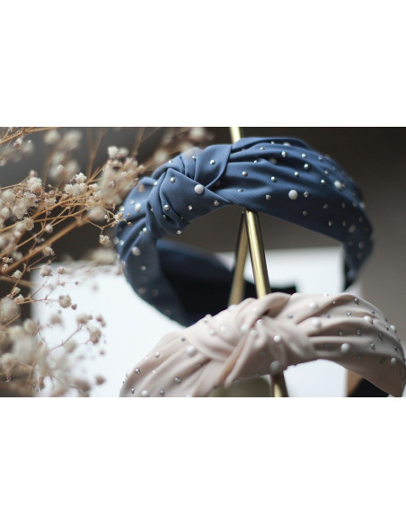 Serre-tête Blair Beige Rosé à perles nacrées