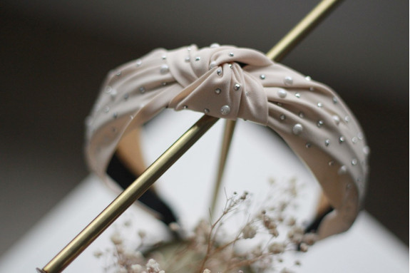 Serre-tête Blair Beige Rosé à perles nacrées