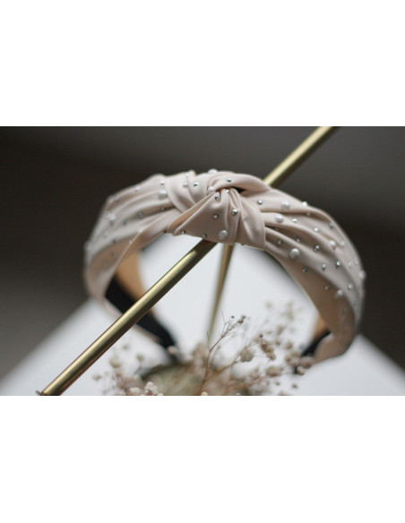 Serre-tête Blair Beige Rosé à perles nacrées