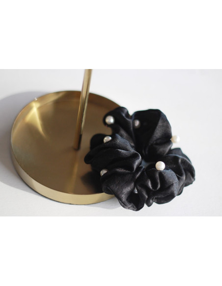 Black Karly scrunchie with pearly beads
