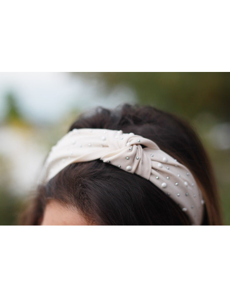 Serre-tête Blair Beige Rosé à perles nacrées