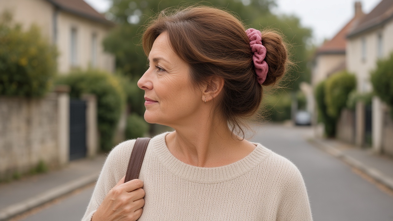 Chignon souple du vendredi matin avec le Chouchou Nœud Aélia rose scintillant